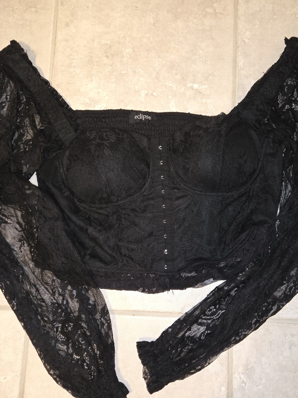 Eclipse Black Lace Long Sleeve Bustier Top